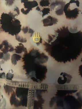 Spiritual Gangster Leopard-Print Leggings in Brown and Cream with Gold Hand Logo